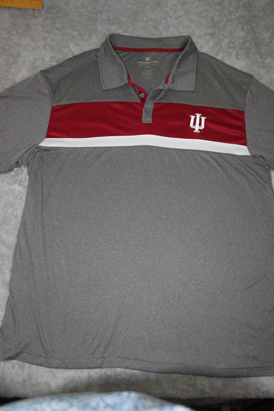 Colosseum Polo Shirt Mens 2XL Gray Colorblock 100% Polyester Golf IU Indiana